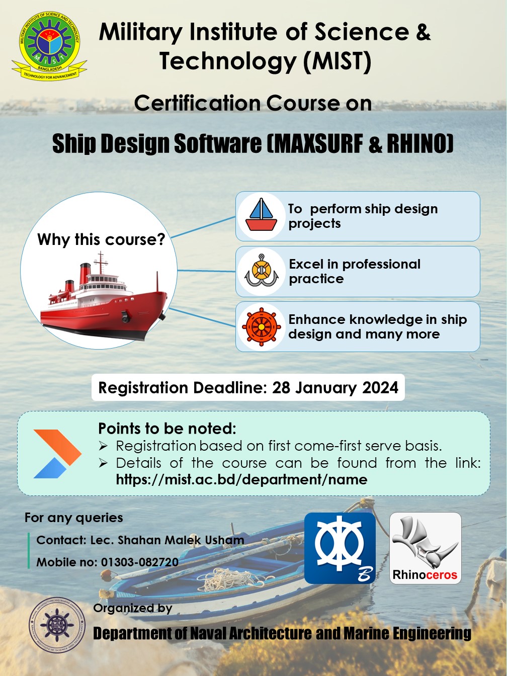 Certification Course on Ship Design Software (MAXSURF & RHINO), 2024